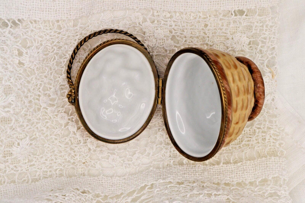 Limoges France Peint Main Egg Basket Trinket Box Hand Painted Porcelain