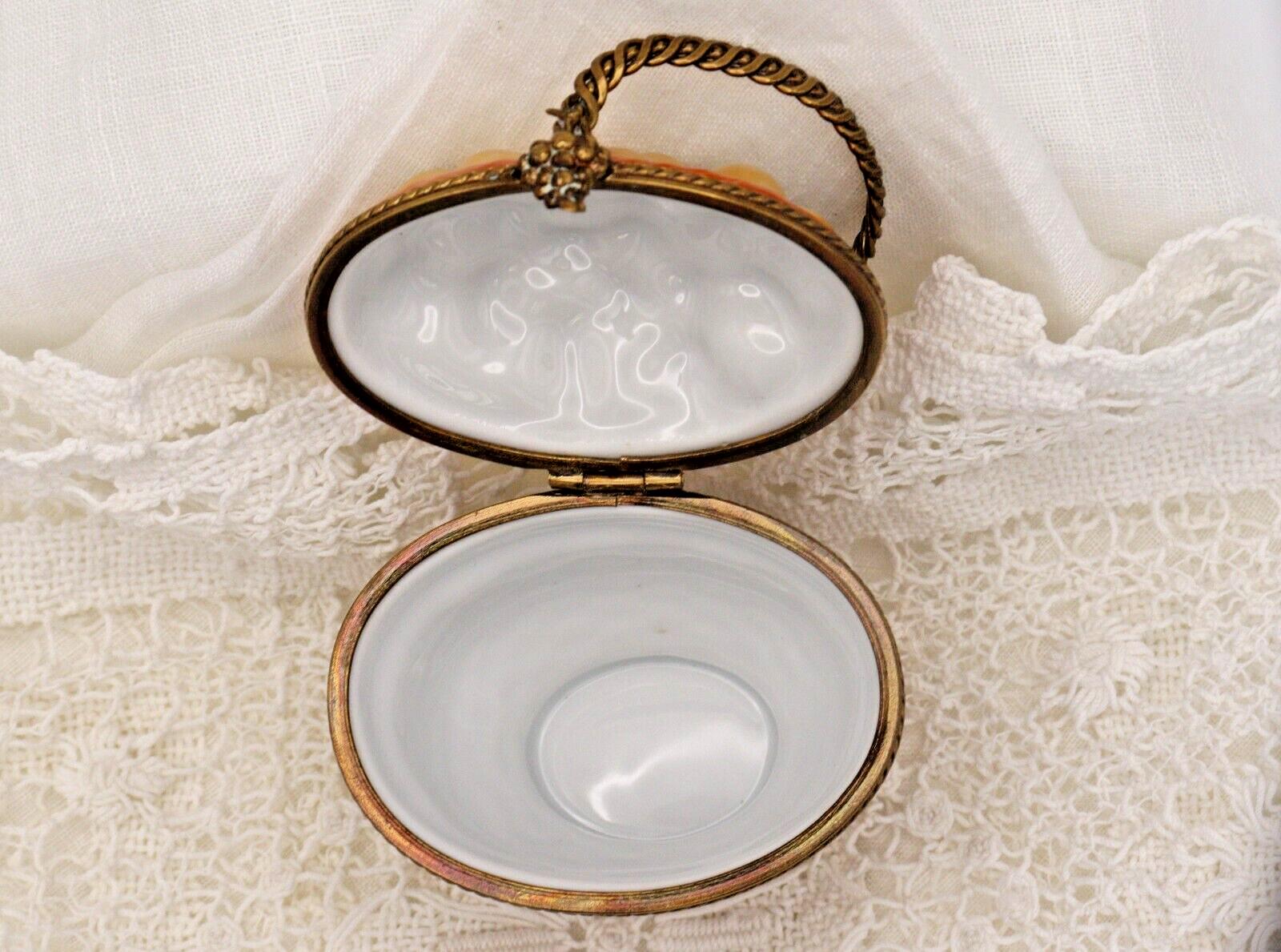 Limoges France Peint Main Egg Basket Trinket Box Hand Painted Porcelain