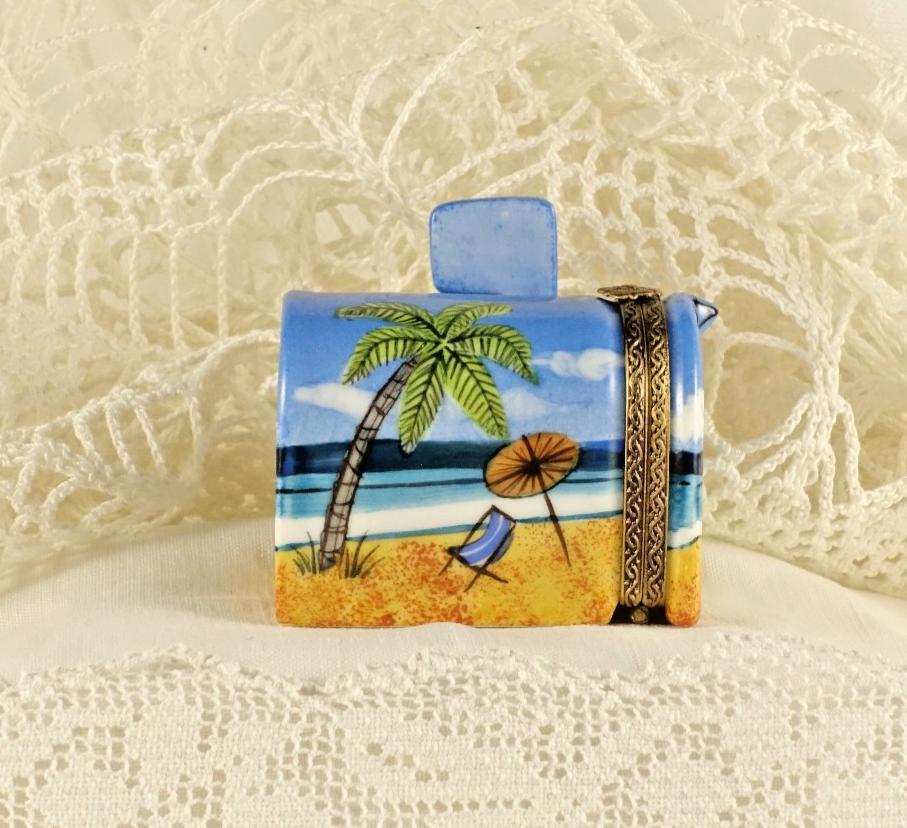 Limoges France Beach Mailbox Trinket Box Tropical Coastal Scene Limited Edition