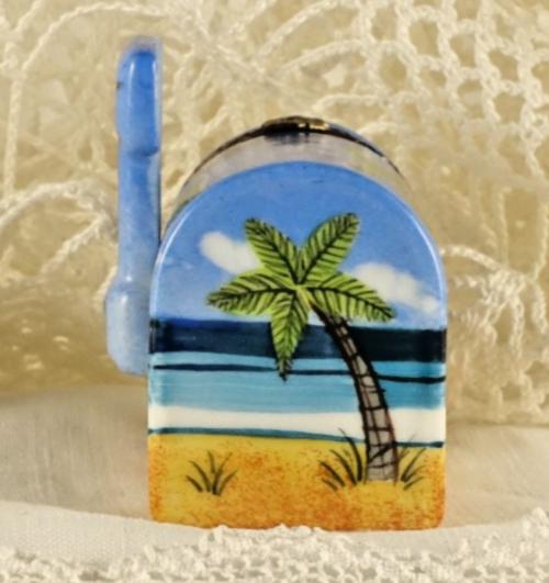 Limoges France Beach Mailbox Trinket Box Tropical Coastal Scene Limited Edition
