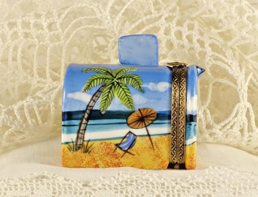 Limoges France Beach Mailbox Trinket Box Tropical Coastal Scene Limited Edition