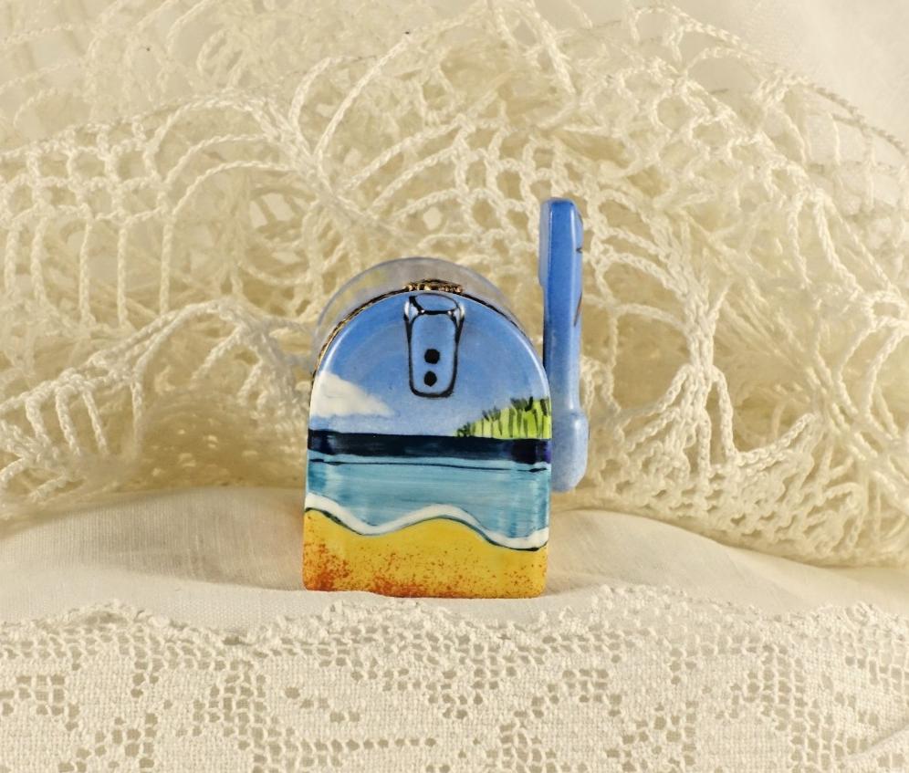 Limoges France Beach Mailbox Trinket Box Tropical Coastal Scene Limited Edition