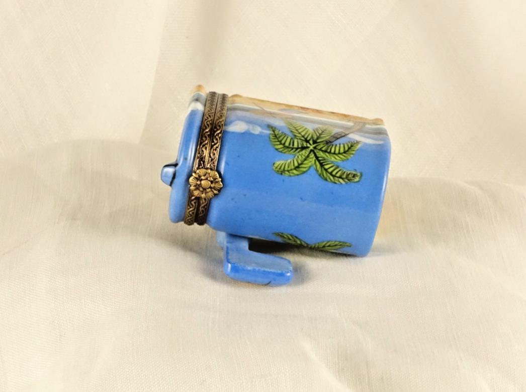 Limoges France Beach Mailbox Trinket Box Tropical Coastal Scene Limited Edition