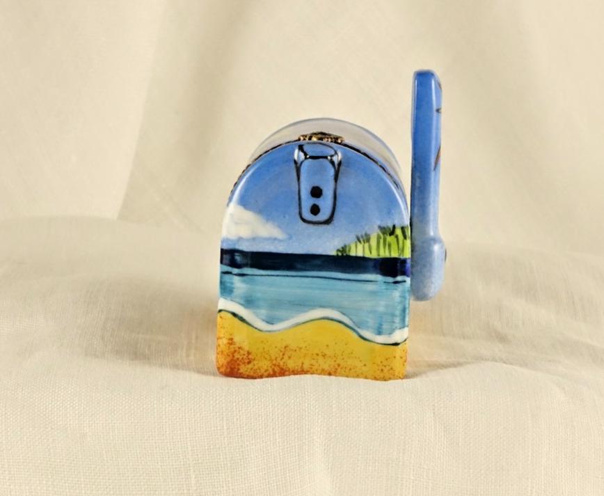 Limoges France Beach Mailbox Trinket Box Tropical Coastal Scene Limited Edition