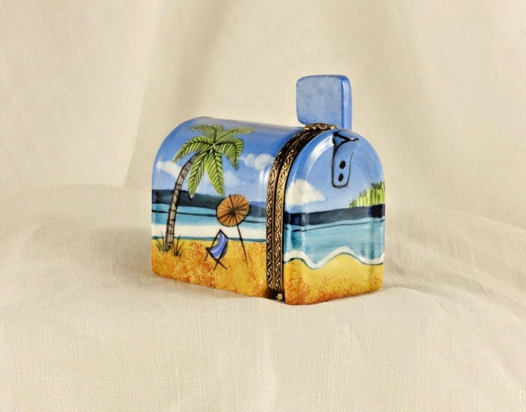 Limoges France Beach Mailbox Trinket Box Tropical Coastal Scene Limited Edition
