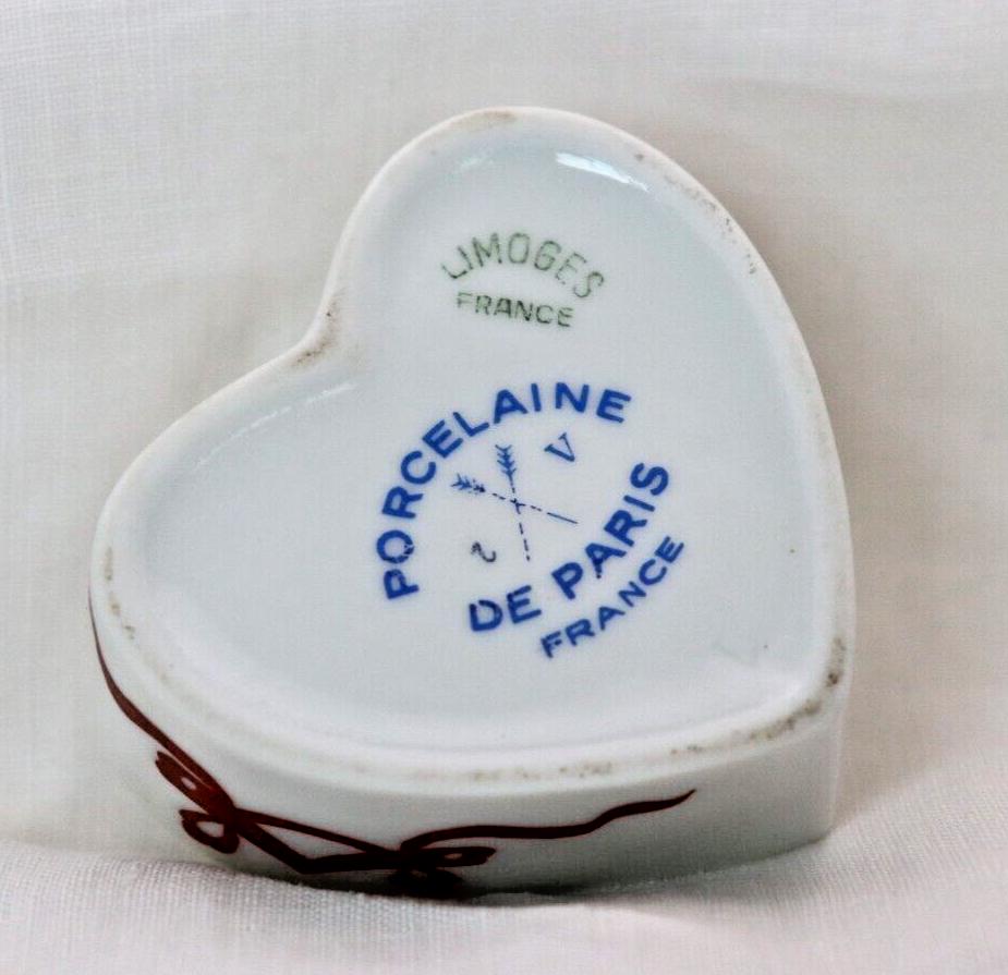 Limoges France Heart Trinket Box Maroon Floral Pattern Hand Painted Porcelain
