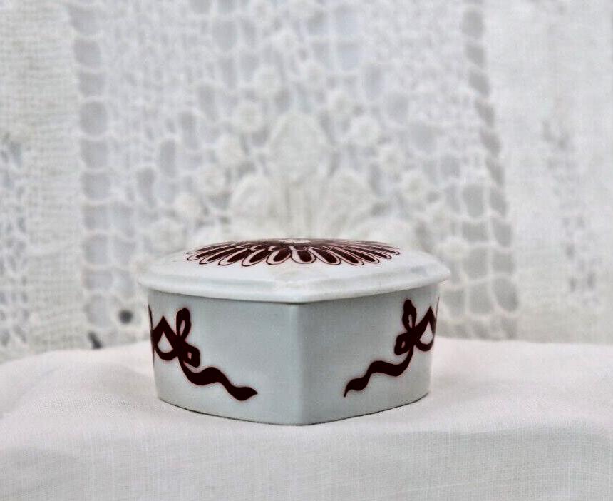 Limoges France Heart Trinket Box Maroon Floral Pattern Hand Painted Porcelain