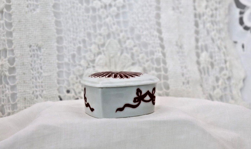 Limoges France Heart Trinket Box Maroon Floral Pattern Hand Painted Porcelain