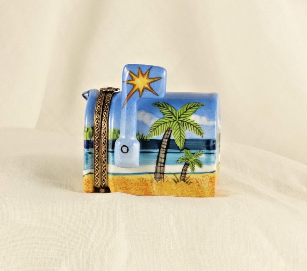 Limoges France Beach Mailbox Trinket Box Tropical Coastal Scene Limited Edition