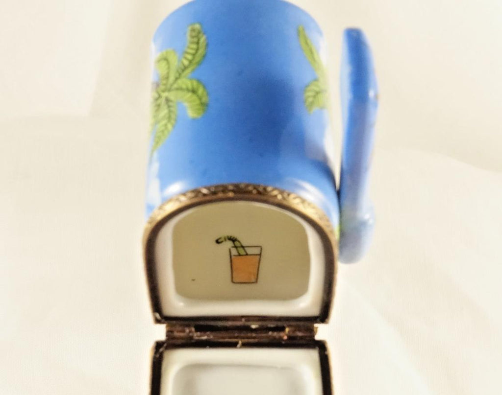 Limoges France Beach Mailbox Trinket Box Tropical Coastal Scene Limited Edition