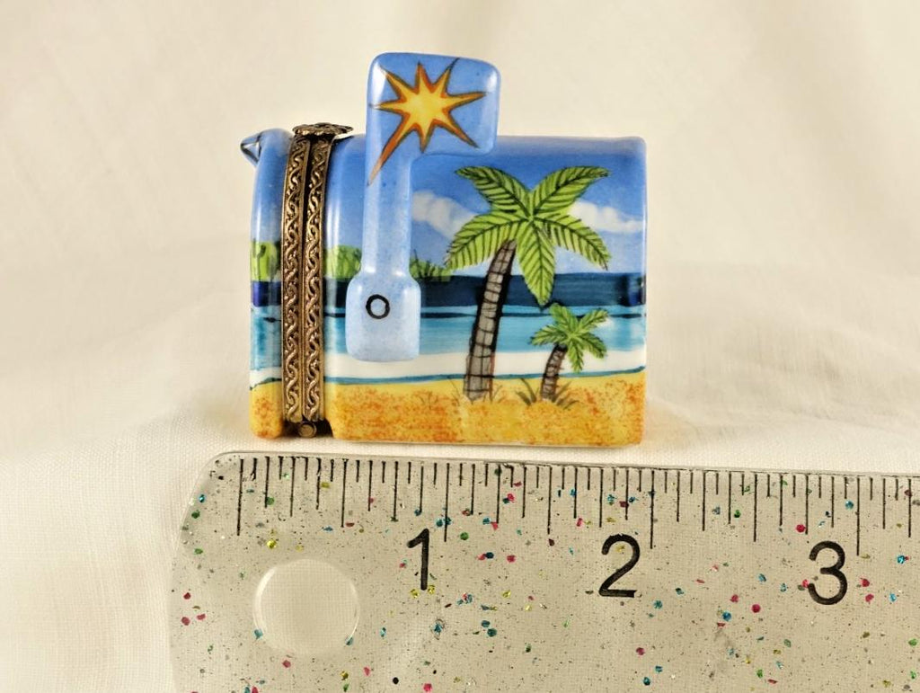 Limoges France Beach Mailbox Trinket Box Tropical Coastal Scene Limited Edition