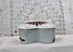 Limoges France Heart Trinket Box Maroon Floral Pattern Hand Painted Porcelain