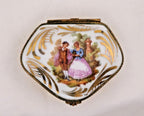 Vintage Limoges France Romantic Couple Trinket Box Hand Painted Porcelain