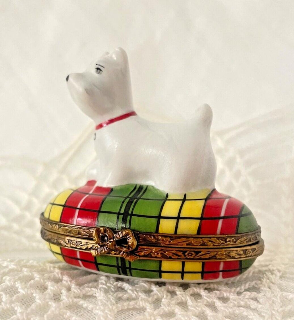 Limoges France Peint Main Signed Westie/Scottie Dog Trinket Box