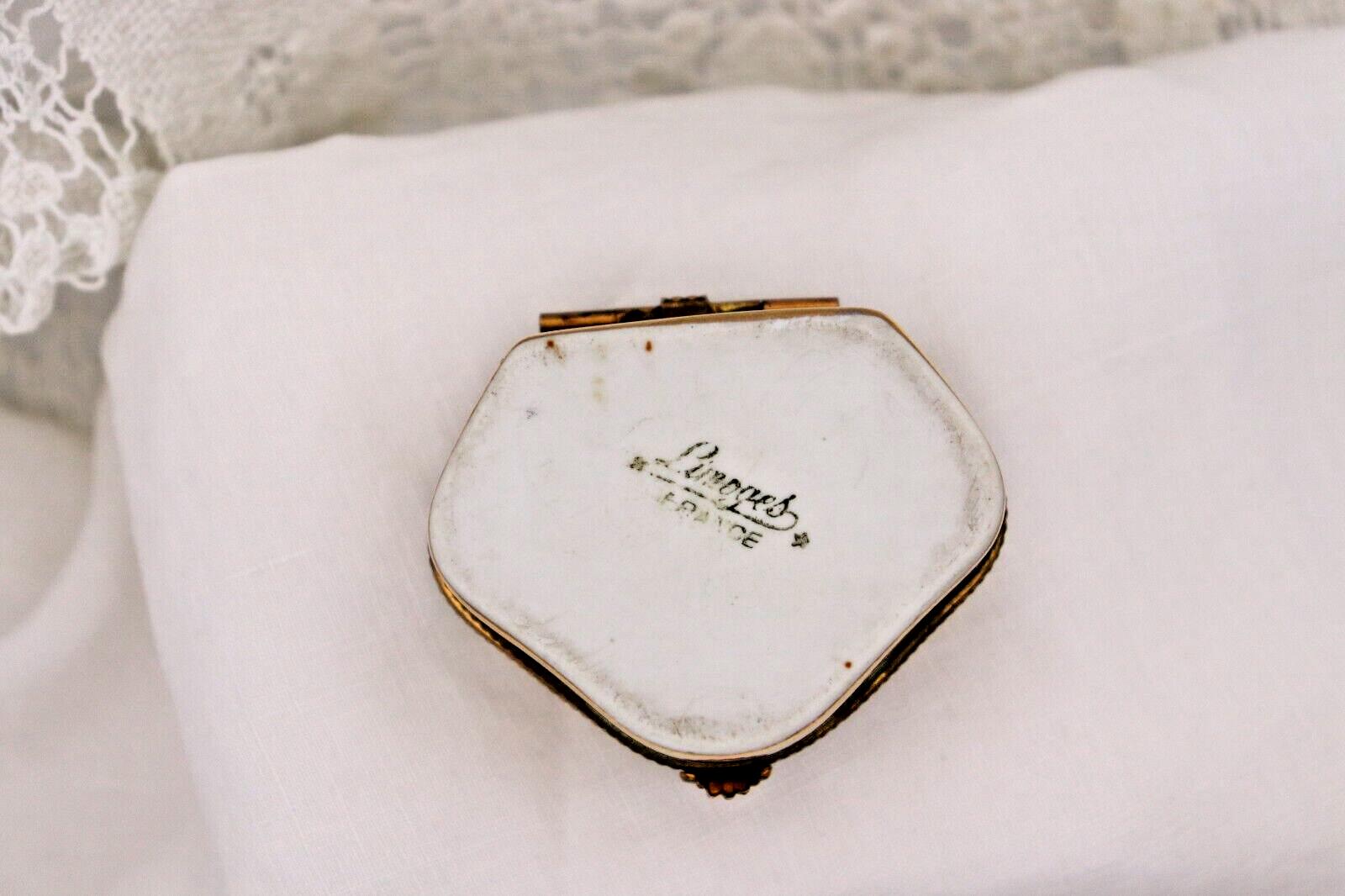 Vintage Limoges France Romantic Couple Trinket Box Hand Painted Porcelain