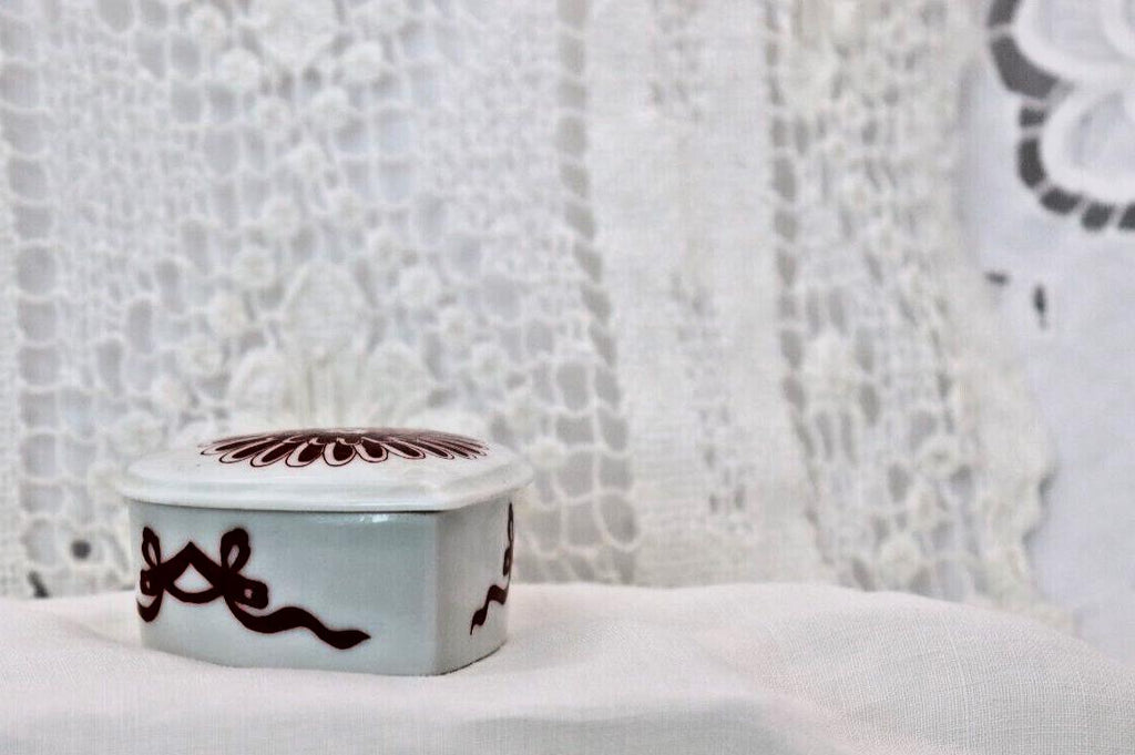Limoges France Heart Trinket Box Maroon Floral Pattern Hand Painted Porcelain