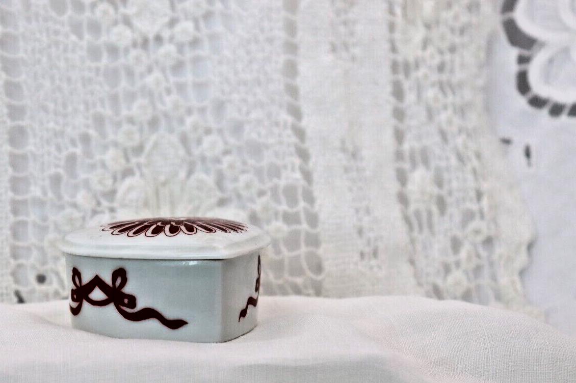 Limoges France Heart Trinket Box Maroon Floral Pattern Hand Painted Porcelain