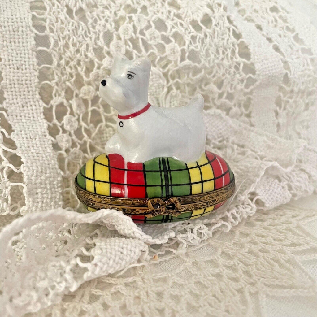 Limoges France Peint Main Signed Westie/Scottie Dog Trinket Box