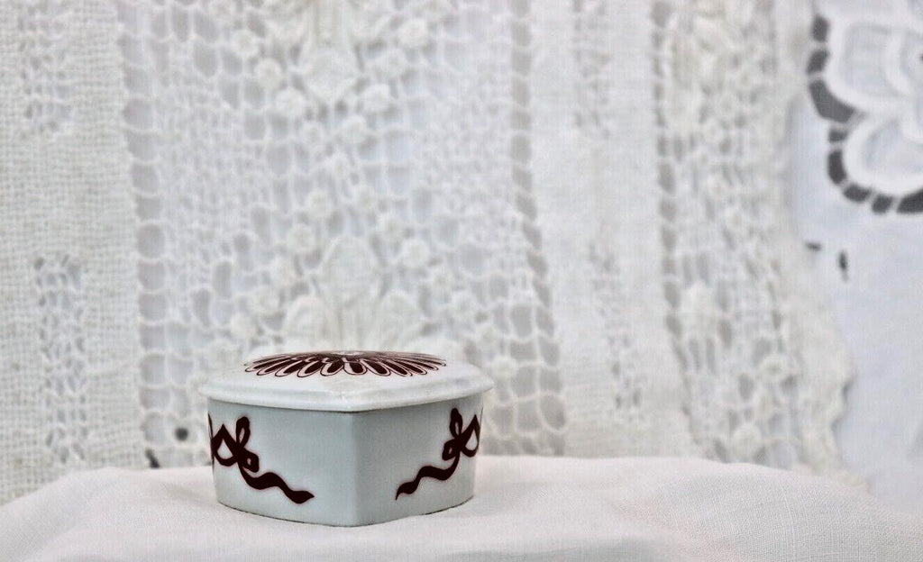Limoges France Heart Trinket Box Maroon Floral Pattern Hand Painted Porcelain