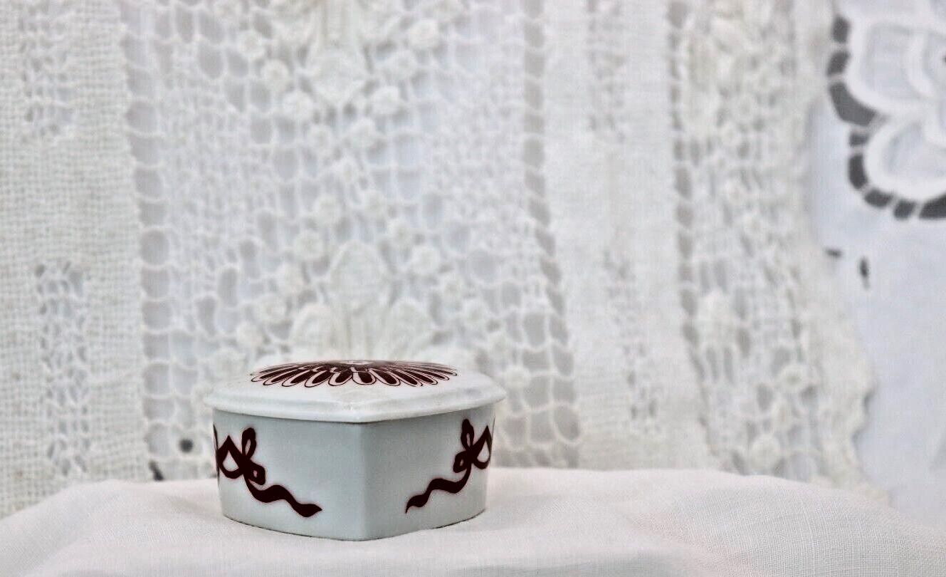 Limoges France Heart Trinket Box Maroon Floral Pattern Hand Painted Porcelain