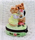 Vintage Porcelain Terrier Dog Trinket Box | Hand Painted Romantic Puppy Keepsake Box | Dog Lover Gift Collectible