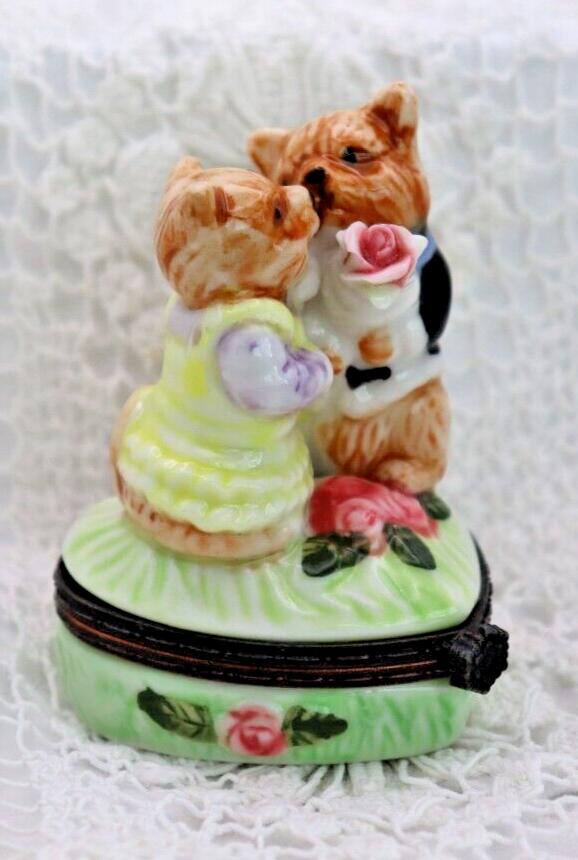 Vintage Porcelain Terrier Dog Trinket Box | Hand Painted Romantic Puppy Keepsake Box | Dog Lover Gift Collectible