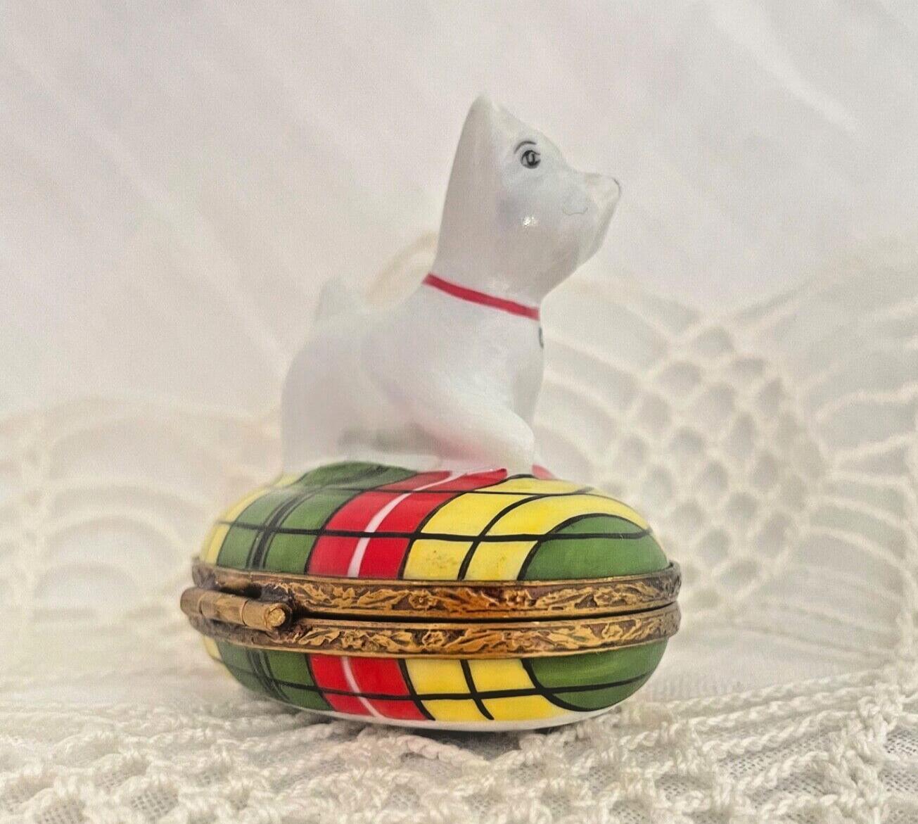 Limoges France Peint Main Signed Westie/Scottie Dog Trinket Box