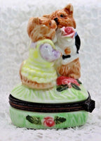 Vintage Porcelain Terrier Dog Trinket Box | Hand Painted Romantic Puppy Keepsake Box | Dog Lover Gift Collectible