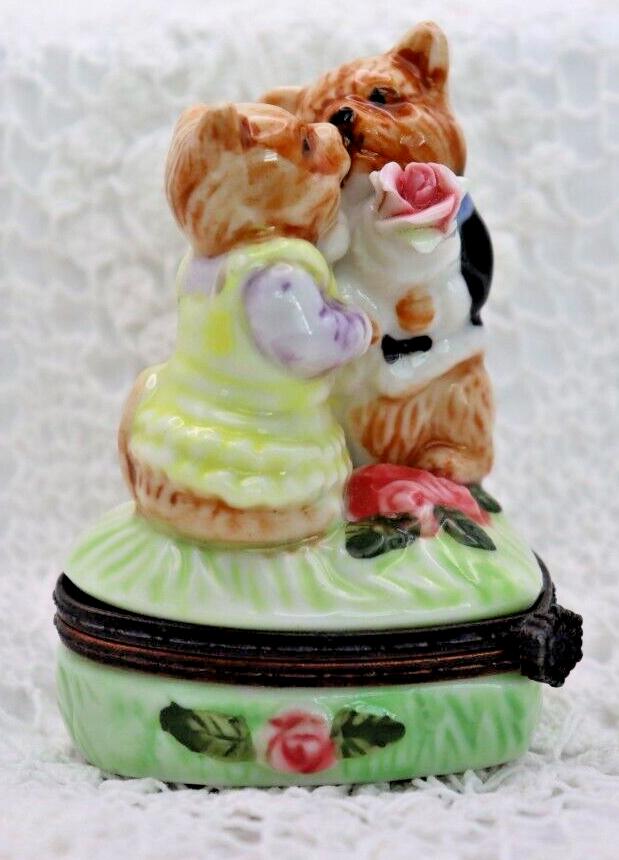 Vintage Porcelain Terrier Dog Trinket Box | Hand Painted Romantic Puppy Keepsake Box | Dog Lover Gift Collectible