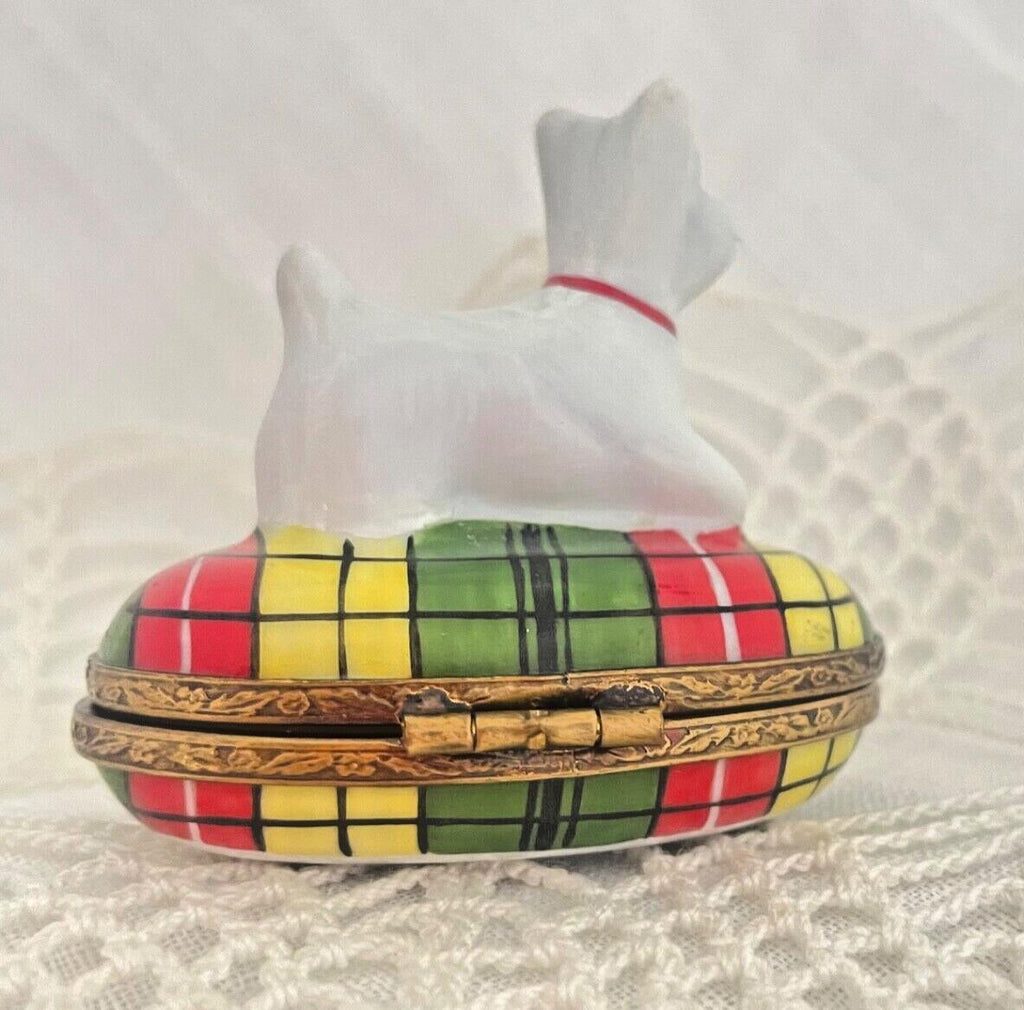 Limoges France Peint Main Signed Westie/Scottie Dog Trinket Box
