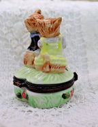 Vintage Porcelain Terrier Dog Trinket Box | Hand Painted Romantic Puppy Keepsake Box | Dog Lover Gift Collectible