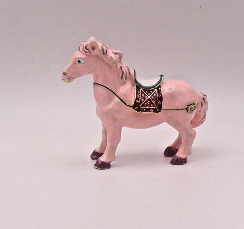 Keren Kopal Pink Horse Trinket Box | Jeweled Enamel Pony Keepsake Box | Swarovski Crystal Collectible
