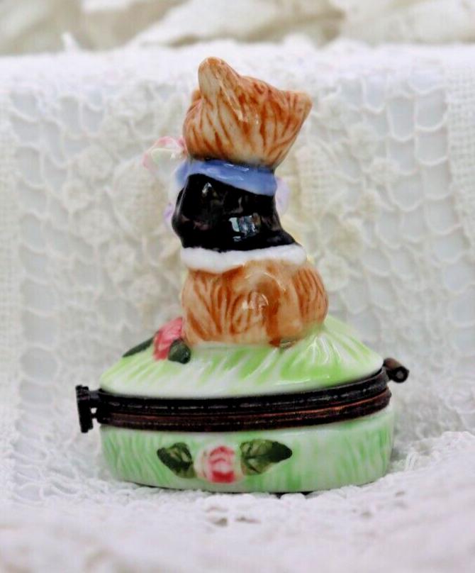 Vintage Porcelain Terrier Dog Trinket Box | Hand Painted Romantic Puppy Keepsake Box | Dog Lover Gift Collectible