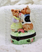 Vintage Porcelain Terrier Dog Trinket Box | Hand Painted Romantic Puppy Keepsake Box | Dog Lover Gift Collectible