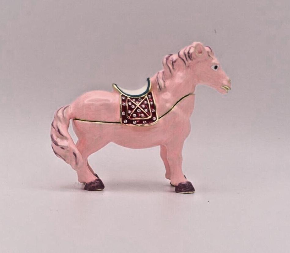 Keren Kopal Pink Horse Trinket Box | Jeweled Enamel Pony Keepsake Box | Swarovski Crystal Collectible