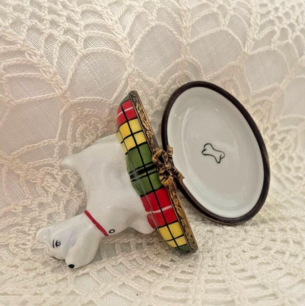 Limoges France Peint Main Signed Westie/Scottie Dog Trinket Box