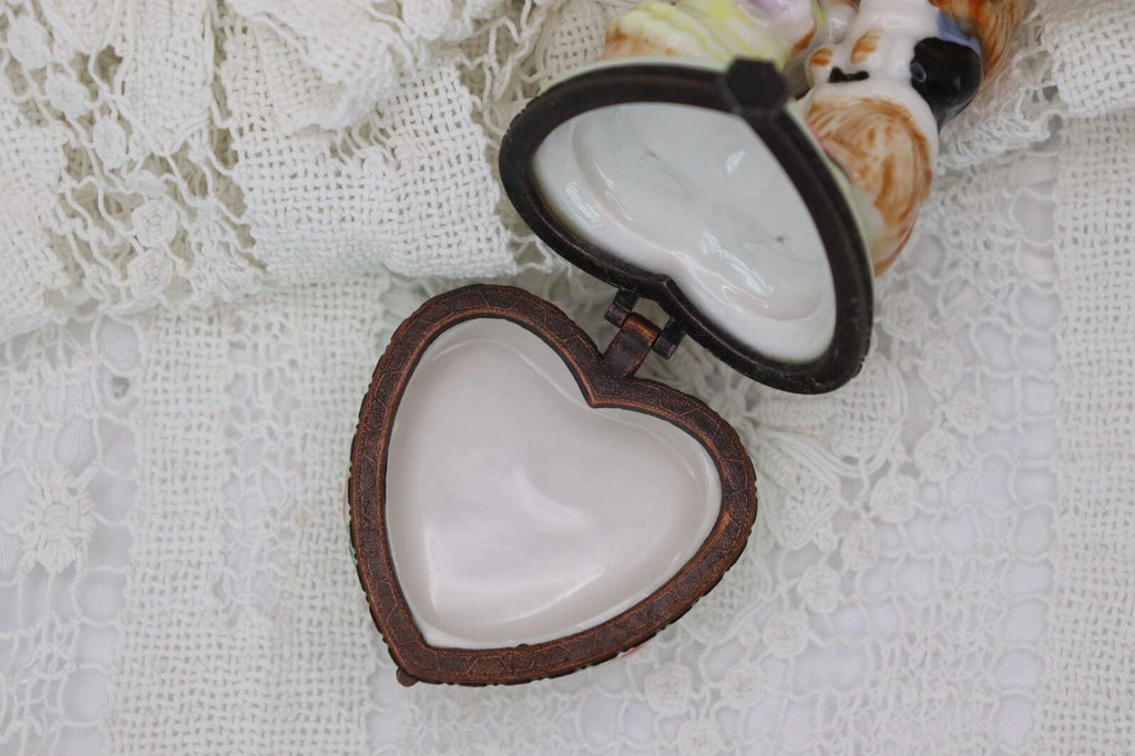 Vintage Porcelain Terrier Dog Trinket Box | Hand Painted Romantic Puppy Keepsake Box | Dog Lover Gift Collectible