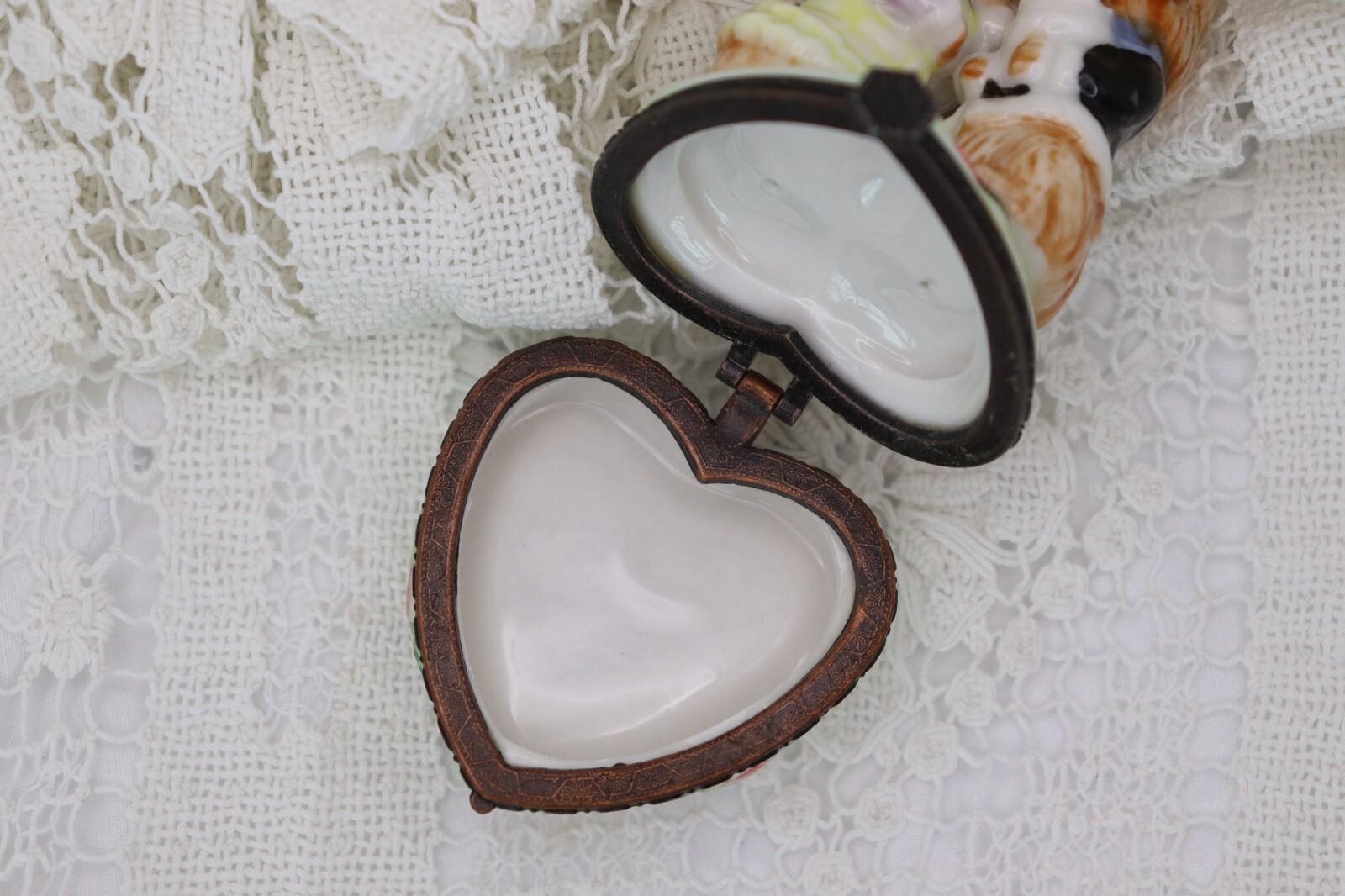 Vintage Porcelain Terrier Dog Trinket Box | Hand Painted Romantic Puppy Keepsake Box | Dog Lover Gift Collectible