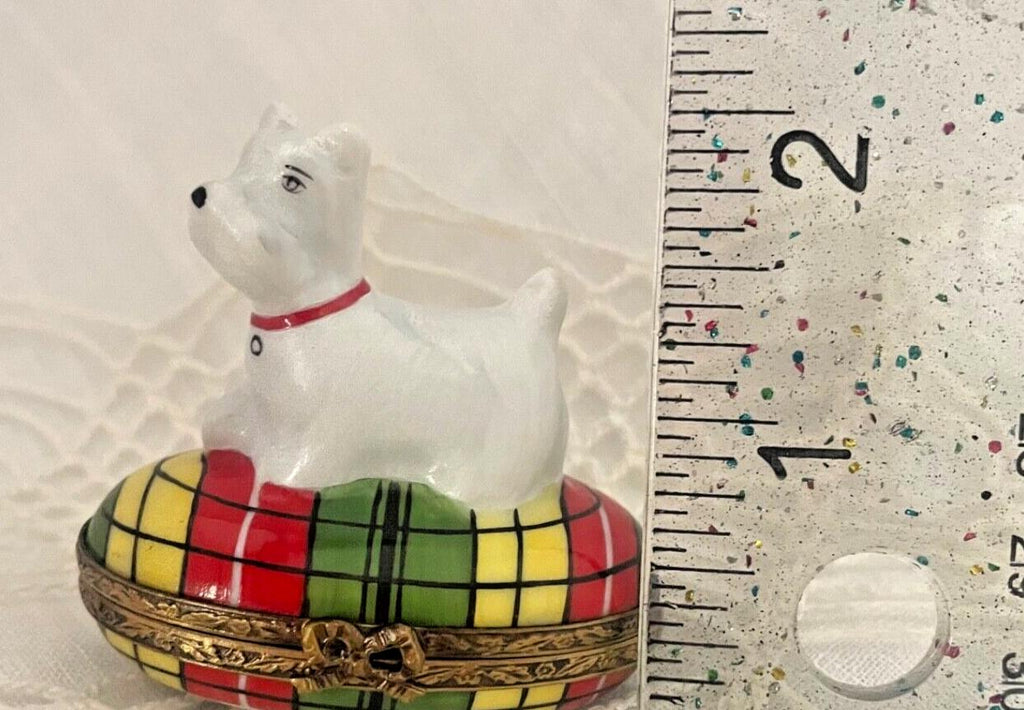 Limoges France Peint Main Signed Westie/Scottie Dog Trinket Box