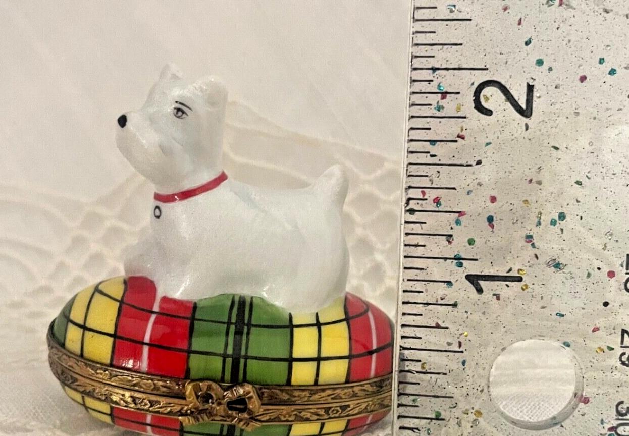 Limoges France Peint Main Signed Westie/Scottie Dog Trinket Box