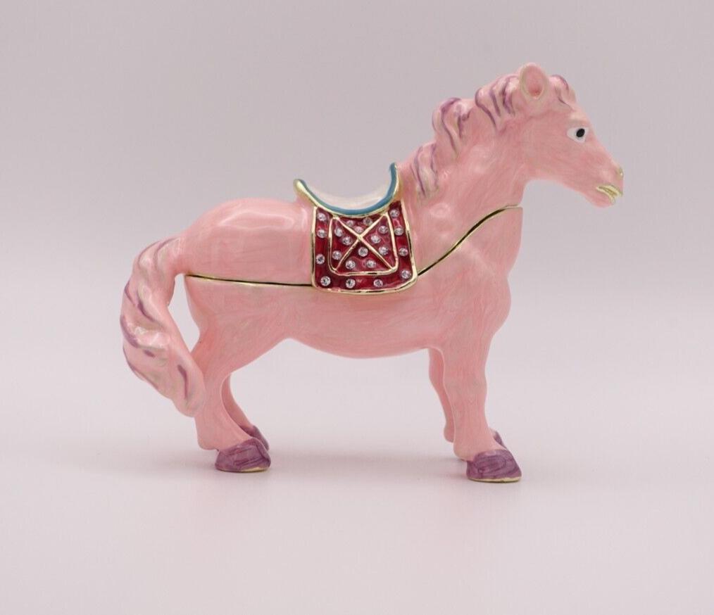 Keren Kopal Pink Horse Trinket Box | Jeweled Enamel Pony Keepsake Box | Swarovski Crystal Collectible
