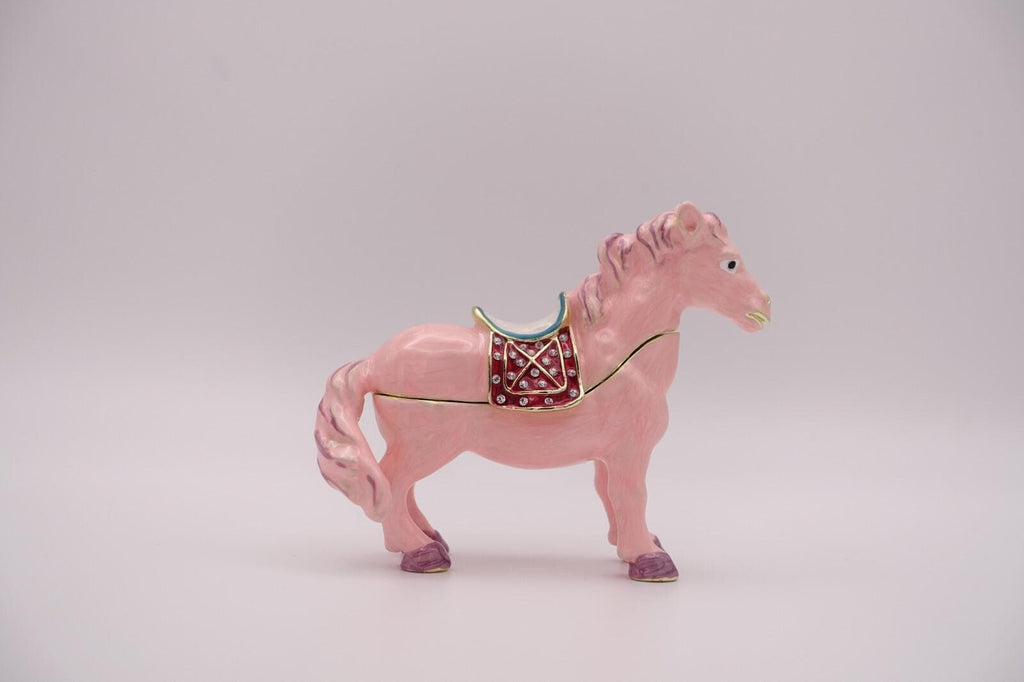Keren Kopal Pink Horse Trinket Box | Jeweled Enamel Pony Keepsake Box | Swarovski Crystal Collectible