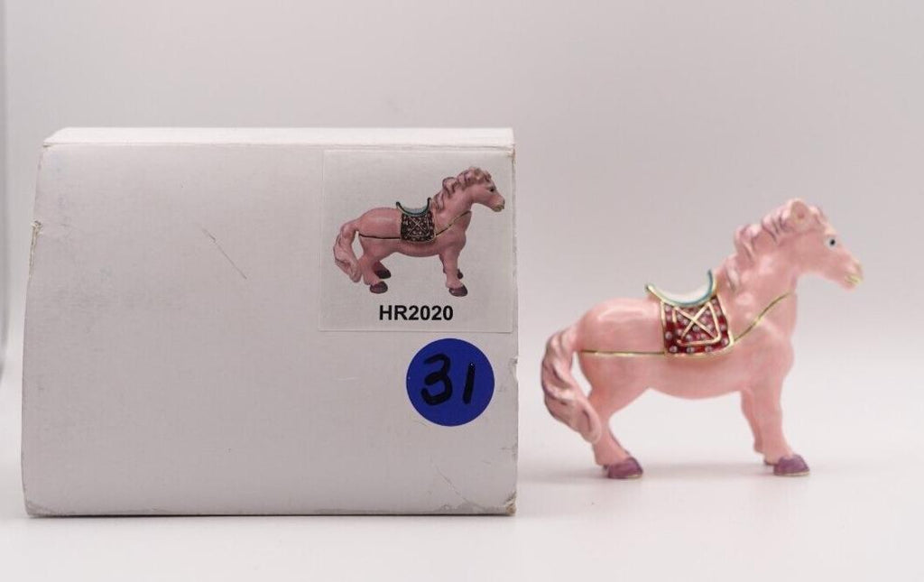 Keren Kopal Pink Horse Trinket Box | Jeweled Enamel Pony Keepsake Box | Swarovski Crystal Collectible