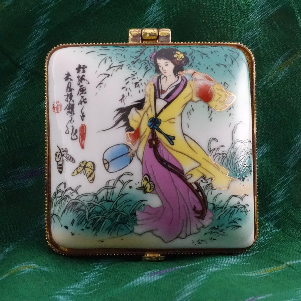 Limoges Style - Japanese Geisha Trinket Box Vintage Hand Painted Collectible
