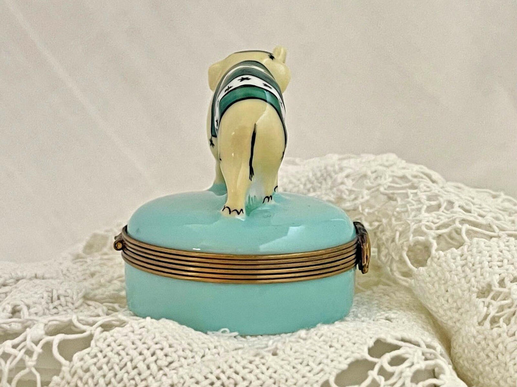 Limoges Castel France Elephant Trinket Box Green Star Pattern Porcelain