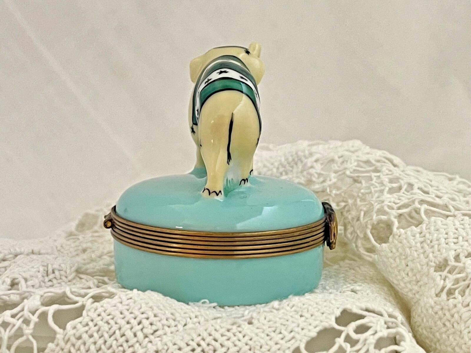 Limoges Castel France Elephant Trinket Box Green Star Pattern Porcelain