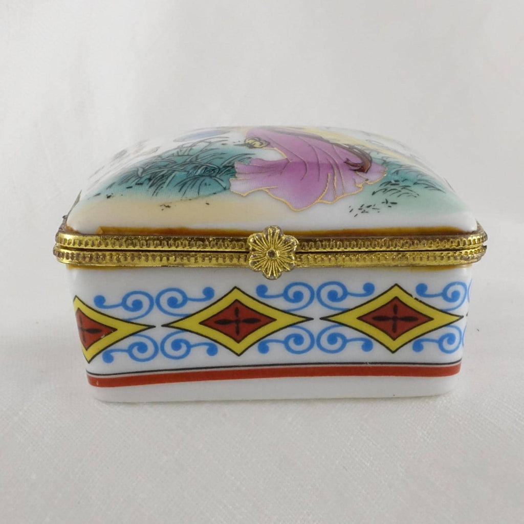 Limoges Style - Japanese Geisha Trinket Box Vintage Hand Painted Collectible