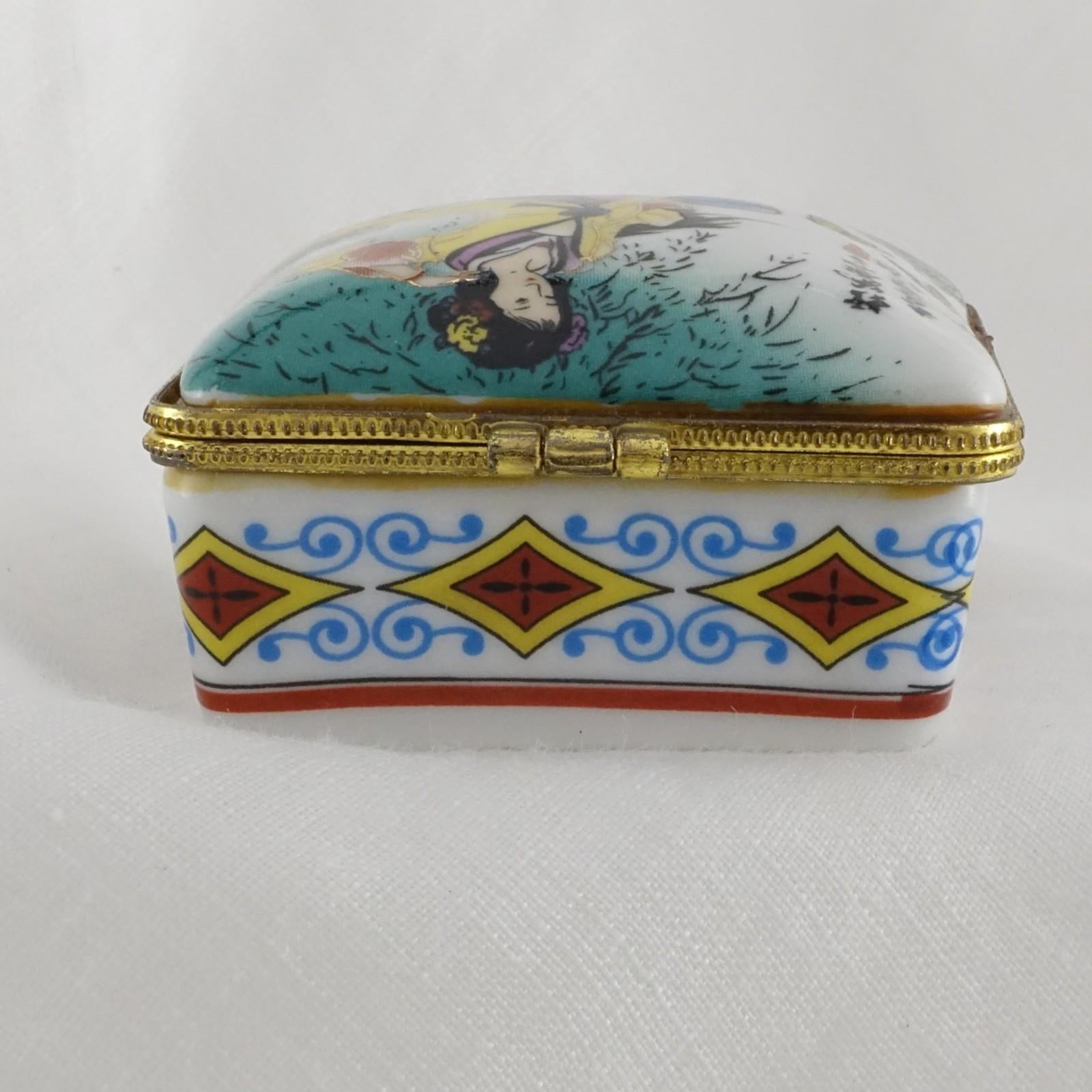 Limoges Style - Japanese Geisha Trinket Box Vintage Hand Painted Collectible
