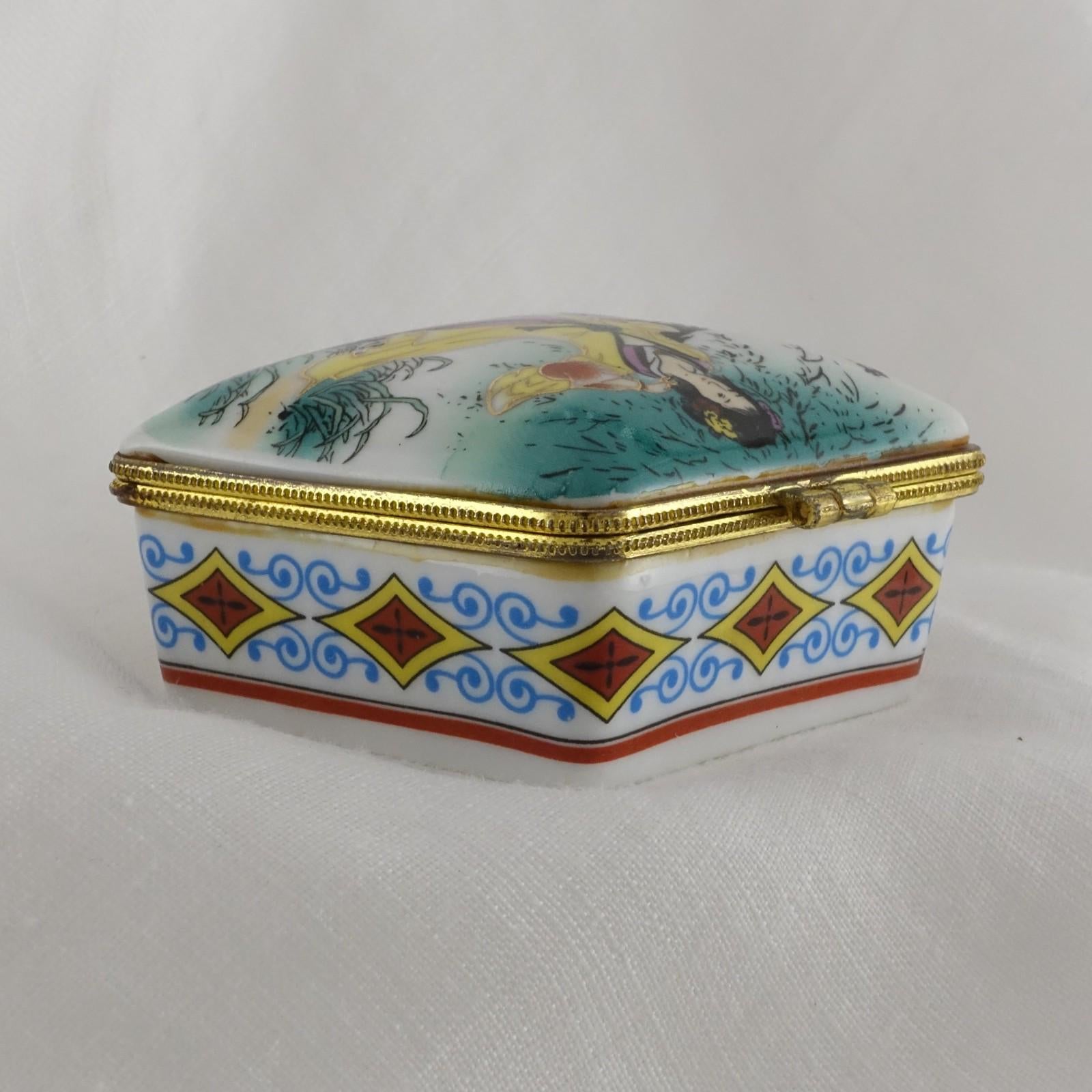 Limoges Style - Japanese Geisha Trinket Box Vintage Hand Painted Collectible