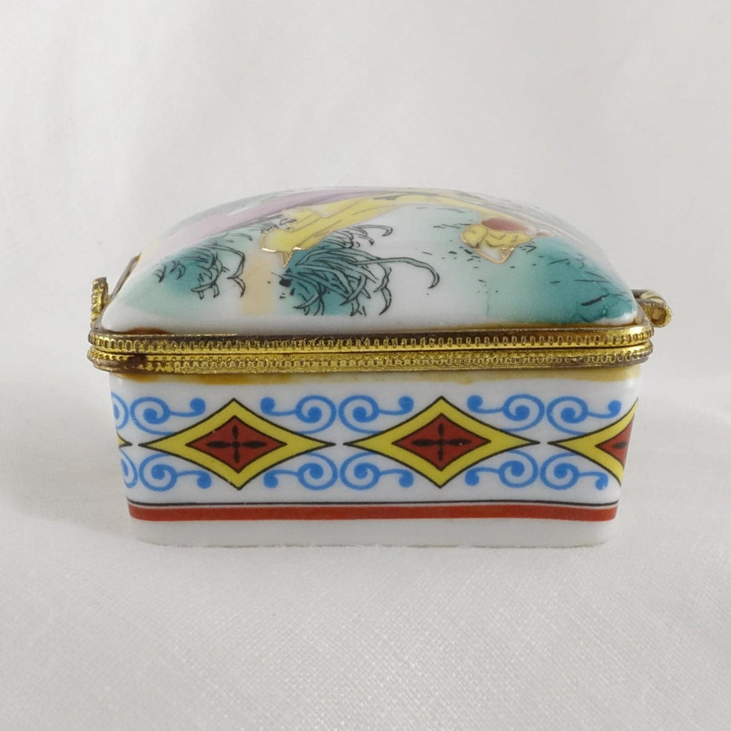 Limoges Style - Japanese Geisha Trinket Box Vintage Hand Painted Collectible